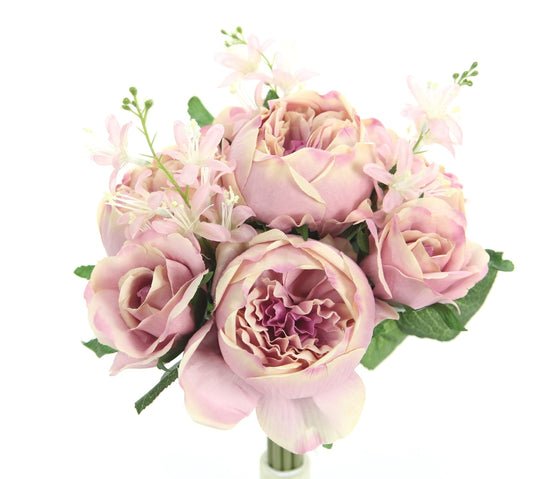 English Rose Silk Flower Bouquet Mauve