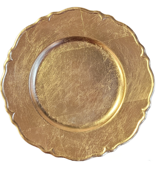 13" Gold Wavy Edge Plastic Charger Plate (12 Pieces)