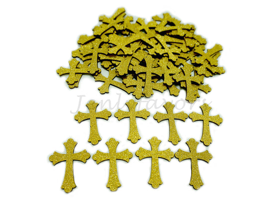 Golden Glitter Wood Cross (100 Pieces)