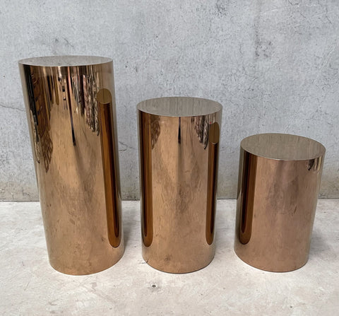 3 Pieces Set Of Metal Cylinder Pedestals Display Stand Gold