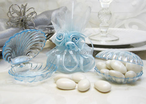 Clear Blue Clam Shell Favor - 12 Pieces