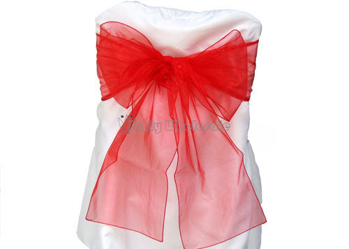 9 x 10 Ft Organza Chair Bows/Sashes Red (12 pieces)