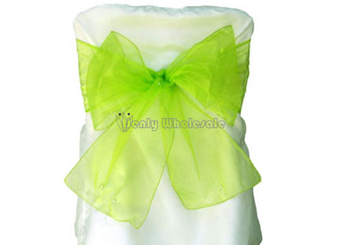 9 x 10 Ft Organza Chair Bows/Sashes Apple Green (12 pieces)