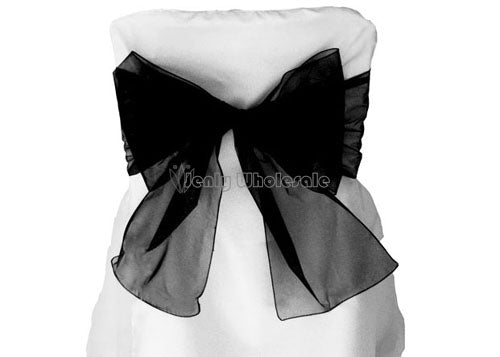 9 x 10 Ft Organza Chair Bows/Sashes Black (12 pieces)