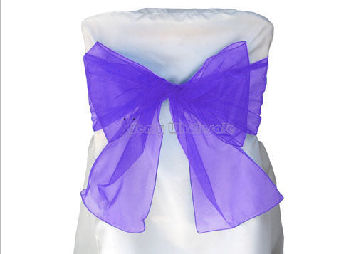 9 x 10 Ft Organza Chair Bows/Sashes Purple (12 pieces)