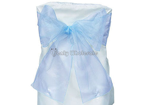 9 x 10 Ft Organza Chair Bows/Sashes Pastel Blue (12 pieces)