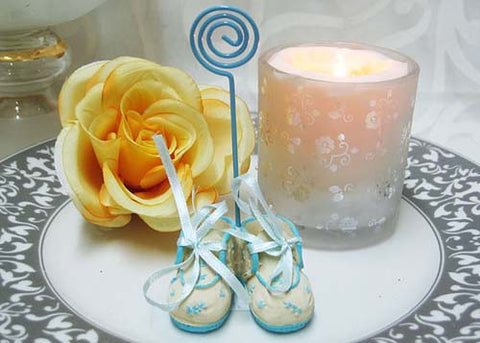 Poly Resin Baby Booties Place Card Holder Blue(12 Pieces)
