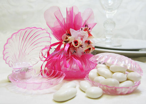 Clear Pink Clam Shell Favor - 12 Pieces
