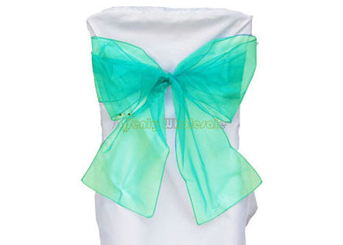 9 x 10 Ft Organza Chair Bows/Sashes Aqua(12 pieces)