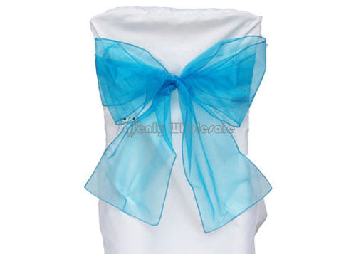9 x 10 Ft Organza Chair Bows/Sashes Turquoise(12 pieces)