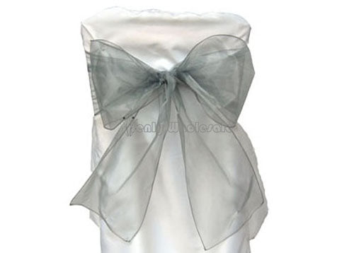 9 x 10 Ft Organza Chair Bows/Sashes Silver (12 pieces)