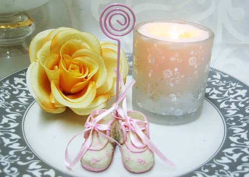 Poly Resin Baby Booties Place Card Holder Pink(12 Pieces)
