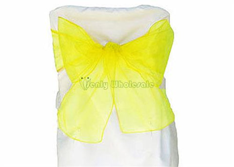 9 x 10 Ft Organza Chair Bows/Sashes Yellow (12 pieces)