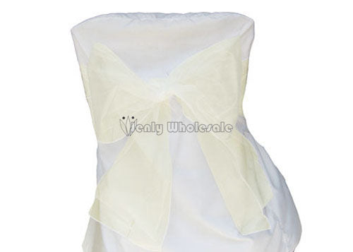 9 x 10 Ft Organza Chair Bows/Sashes Ivory (12 pieces)