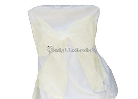 9 x 10 Ft Organza Chair Bows/Sashes Ivory (12 pieces)