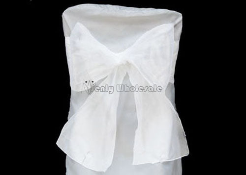 9 x 10 Ft Organza Chair Bows/Sashes White (12 pieces)