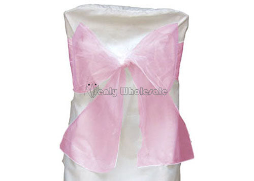 9 x 10 Ft Organza Chair Bows/Sashes Pink (12 pieces)