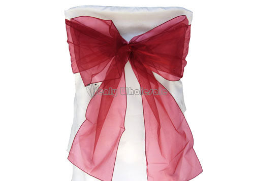 9 x 10 Ft Organza Chair Bows/Sashes Burgundy (12 pieces)