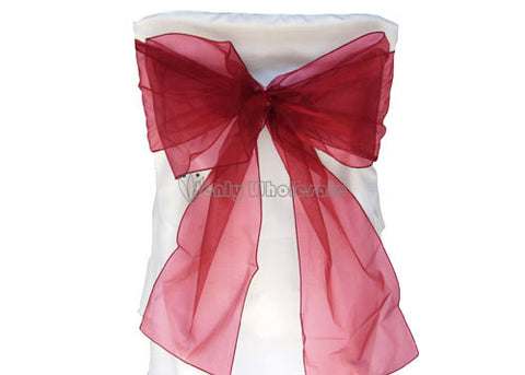 9 x 10 Ft Organza Chair Bows/Sashes Burgundy (12 pieces)
