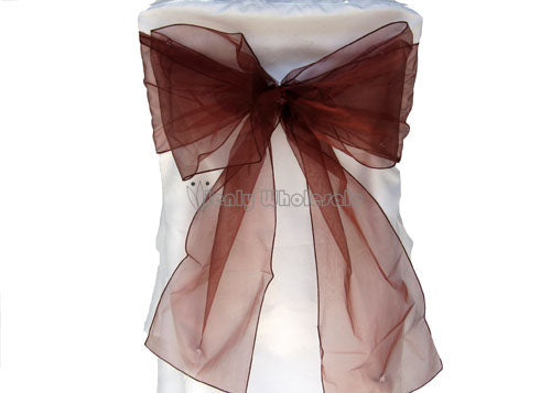 9 x 10 Ft Organza Chair Bows/Sashes Brown (12 pieces)