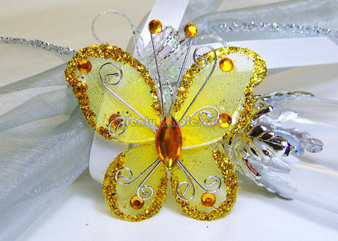Rhinestone Organza Decorative Butterflies Gold (50 Pieces)