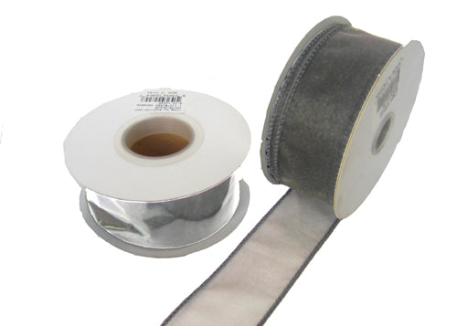 1-1/2" Organza Wired Ribbon Silver (10 Yards) 