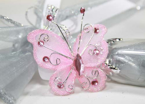 Rhinestone Organza Decorative Butterflies Pink (50 Pieces)