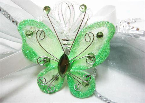 Rhinestone Organza Decorative Butterflies Green (50 Pieces)