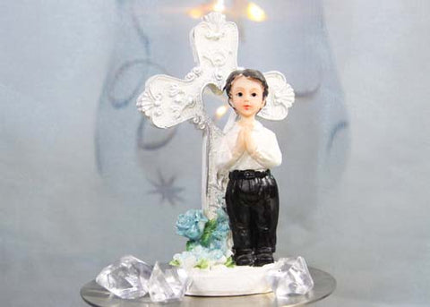 Poly Resin Communion Figurine Boy With Cross (12 pieces)