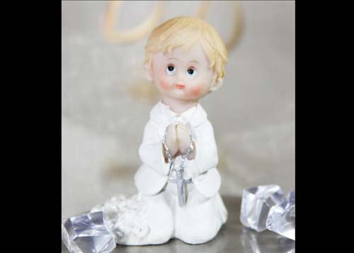 Poly Resin Communion Figure Praying Boy With Rosary (12 pieces)