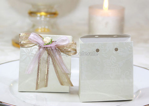 Tab Top Floral Embossed Favor Boxes Ivory (12 pieces)