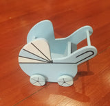 Wood Baby Stroller Baby Shower Decoration Blue (12 Pieces)