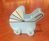 Wood Baby Stroller Baby Shower Decoration Blue (12 Pieces)