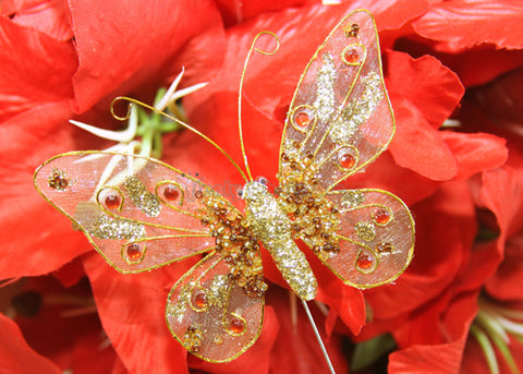 Glitter Organza Decorative Butterflies Gold (12 pieces)