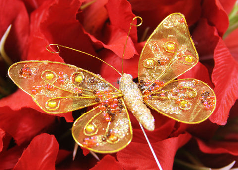 Glitter Organza Decorative Butterflies Orange(12 pieces)
