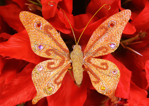 Glittering Nylon Decorative Butterflies Orange (12 pieces)