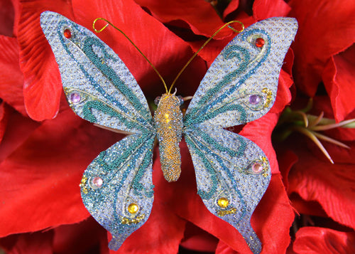  Glittering Nylon Decorative Butterflies Blue (12 pieces)
