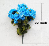 22 Inch X-Large Satin Artificial Hydrangea Silk Flower Bush 7 Heads Turquoise