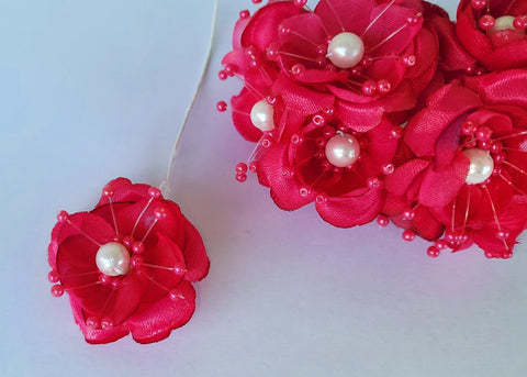 Organza and Satin Flower with Pearl Spray Fuchsia (72 Flowers)