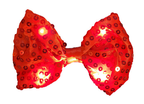 LED Light Up Sequin Bow Tie Red 