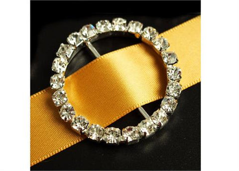 1.75" Round Rhinestone Crystal Buckles Ribbon Sliders (4 Pieces)