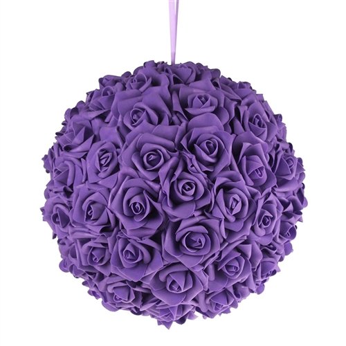 Foam Rose Pomander Flower Kissing Ball 10" PURPLE
