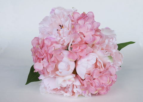 Peony & Hydrangea Silk Flower Wedding Bouquet Pink Mix