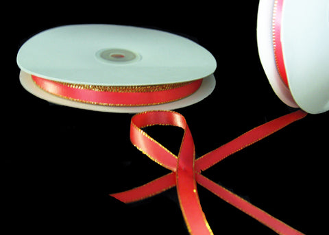 3/8" Double Face Satin Ribbon with Gold edge Coral 50 Yards