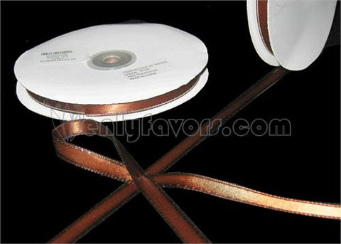 3/8" Double Face Satin Ribbon with Silver Edge Brown 50 Yards 