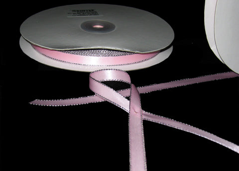 3/8" Double Face Satin Ribbon with Silver Edge Pink 50 Yards 