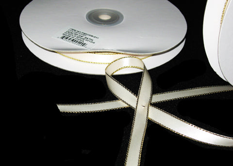 3/8" Double Face Satin Ribbon with Gold Edge Ivory 50 Yards