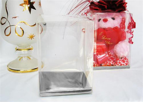 Clear PVC Plastic Favor Box with Silver Card Bottom 3.75x3.75x4.5 Inch 12 PCS