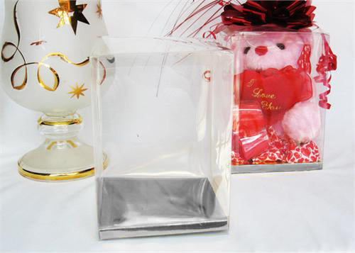 Clear PVC Plastic Favor Box with Silver Card Bottom 5x5x7 Inch (12 pieces)