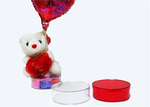 4.5" Round Favor Box with Lid - 12 Pieces| Color| Clear Red